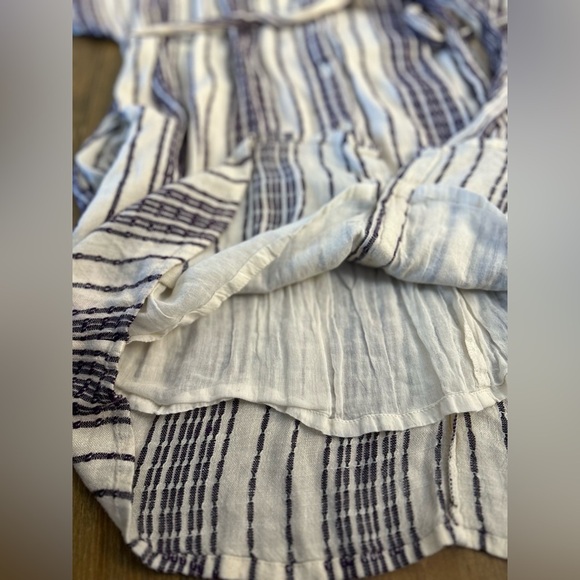 LULUS Beach Weekend Cream and Purple Striped Button-Up Shirt Dress Belted Lined - Picture 12 of 15